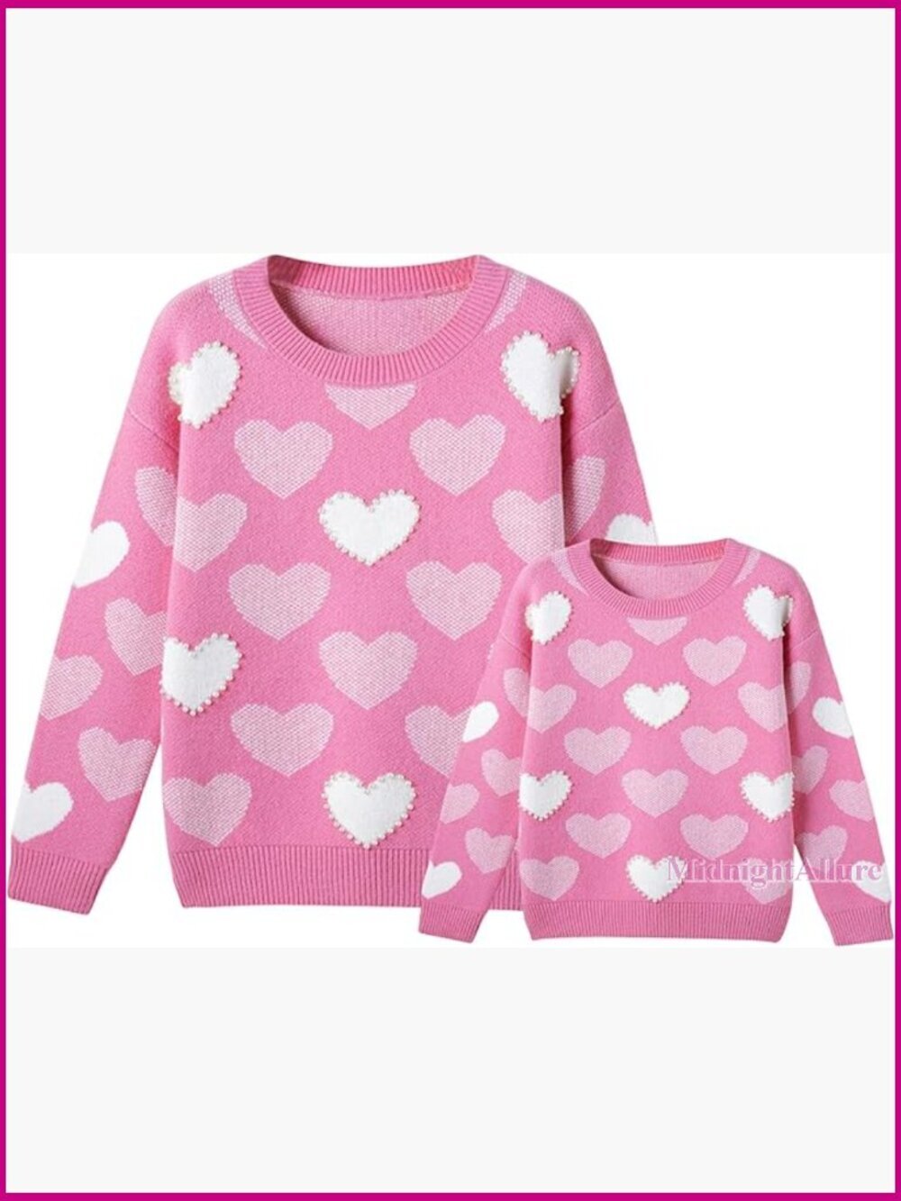 Mommy and Me Heart Crewneck Knit Pullover Sweater Matching Outfits